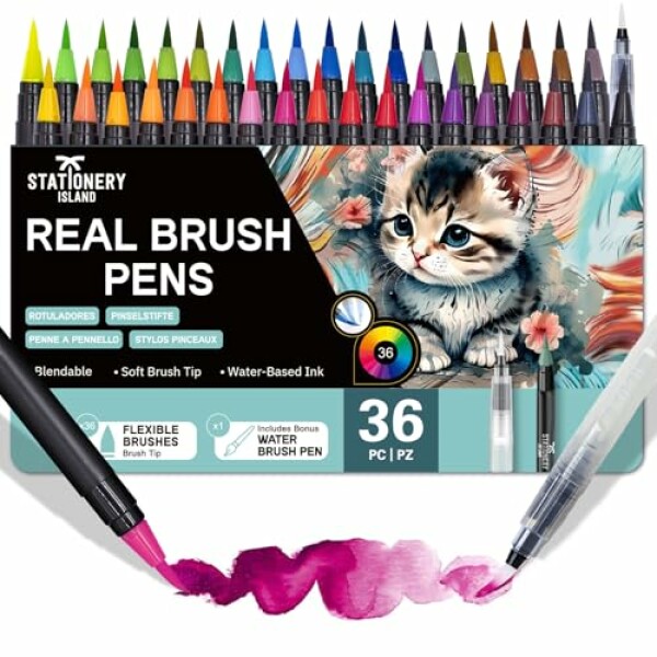 STATIONERY ISLAND Teenage Girls Gifts Watercolour Brush Pens 36+1 Set Soft Brush...