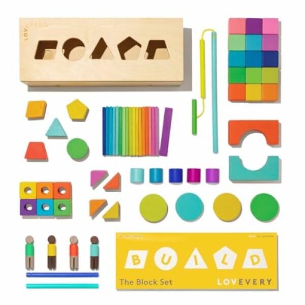 LOVEVERY | The Block Set | Solid Wood Building Blocks and Shapes + Wooden Storage...
