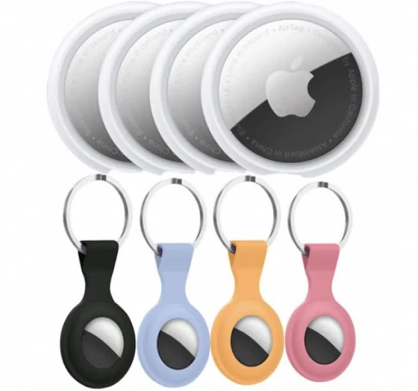 Apple - Airtag 4 Pack Key Ring Bundle - Black/Blue Orange/Pink