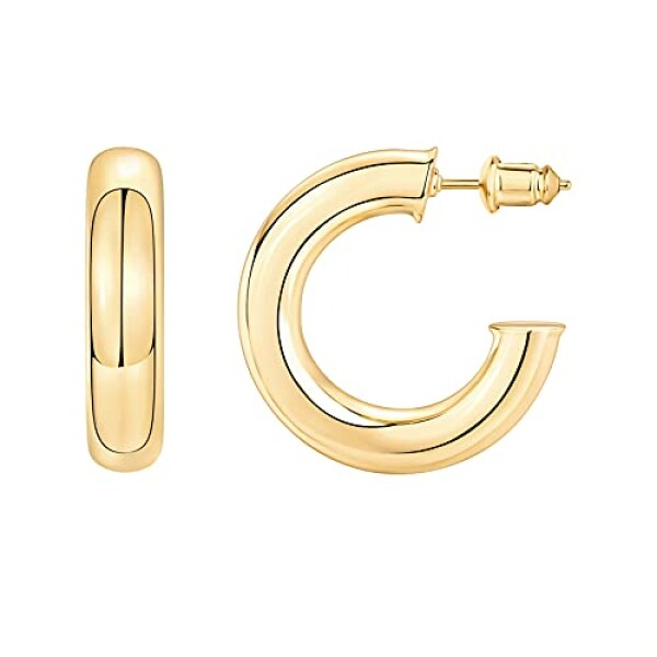 PAVOI 14K Gold Plated 6.5mm Chunky Open Hoop Earring for Women, Yellow Gold